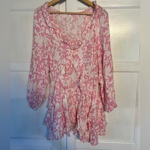 Free People Pink Floral Ruffle Dress